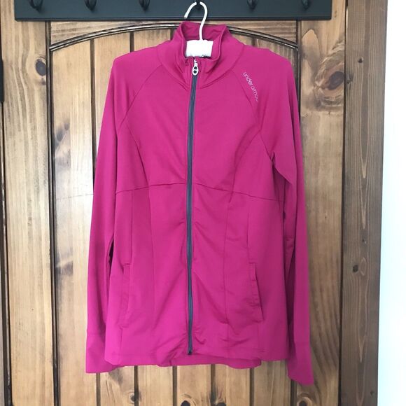 Under Armour All Seasons Gear Pink Track Jacket Mock Neck Size M Semi Fitted EUC - Picture 2 of 9